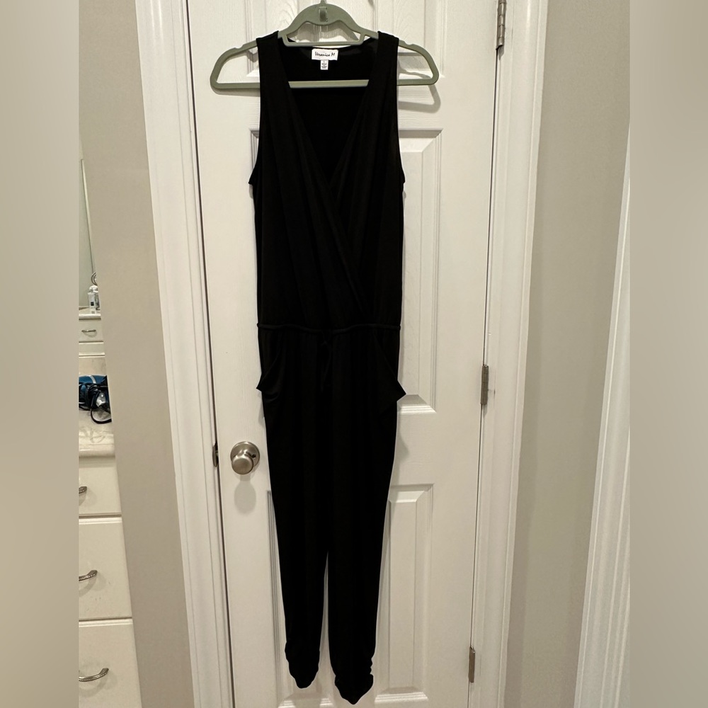 Veronica M Black Stretch Jogger Jumpsuit, size L